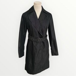 BANANA REPUBLIC Charcoal Black Denim Belted Trench Coat Jacket Fur Lined M Warm